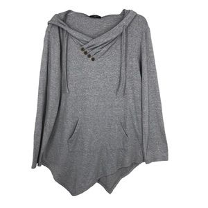 Women’s Jersey Knit Long-sleeve Hoodie, Fleece inside, Handkerchief Hem, Pocket